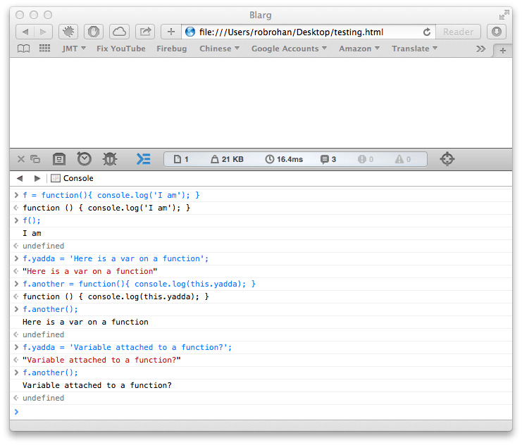Javascript console output