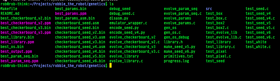 directory listing of test code